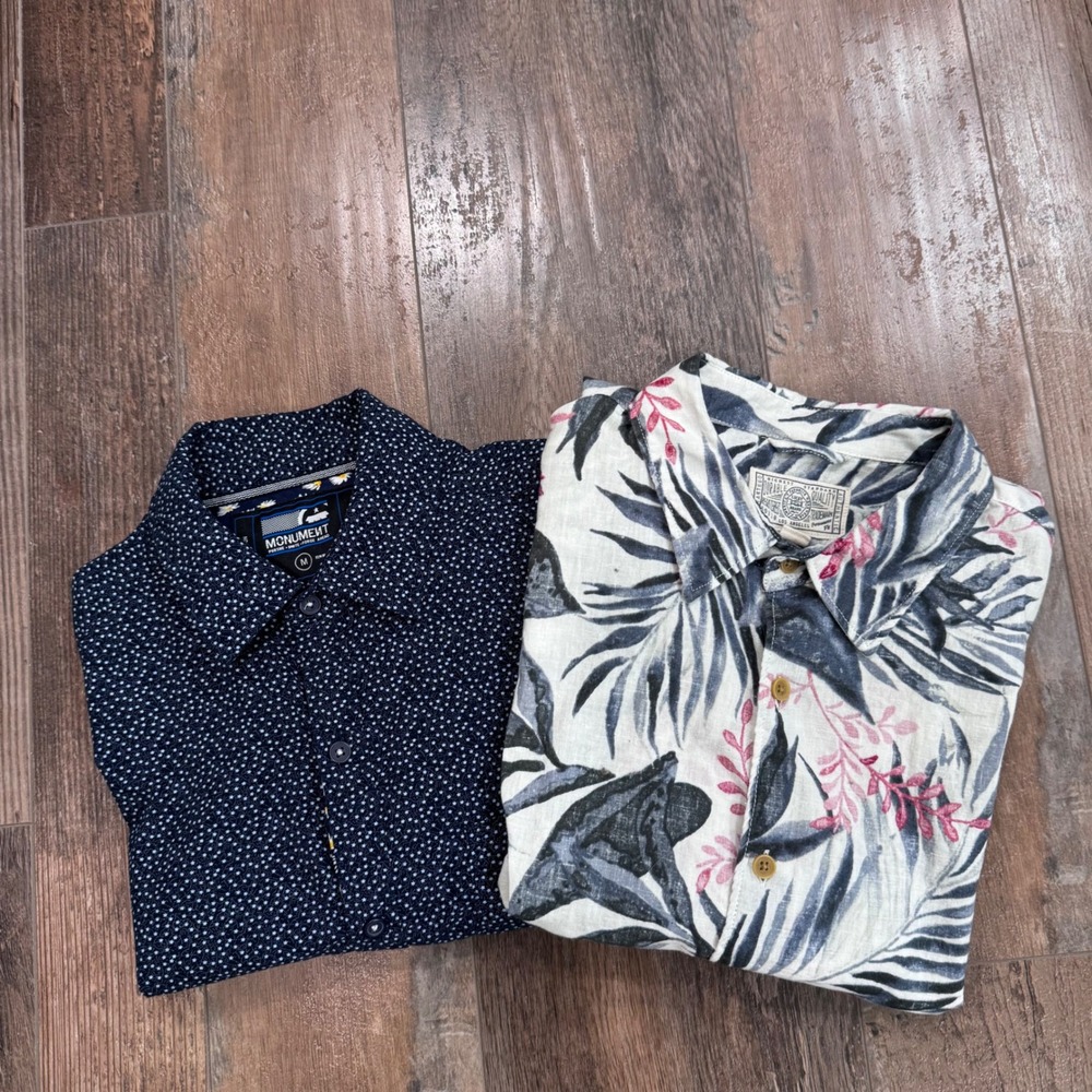 Mens Short Sleeve Button Down Shirt Bundle Monument Lucky Brand Floral Star M